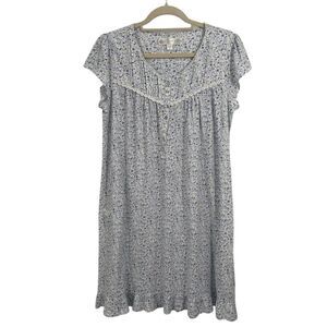 Eileen West Cap Sleeve Knee Length Floral Gown White/Blue/Green Size Small‎